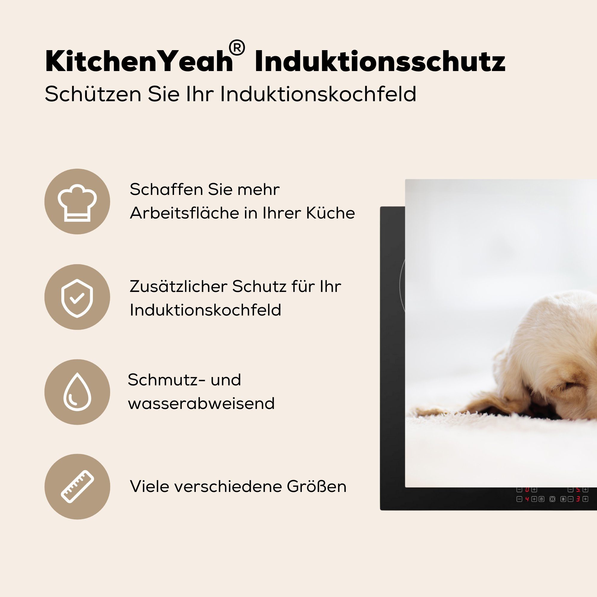 - Kätzchen Induktionskochfeld tlg), Hund Vinyl, Ceranfeldabdeckung - Schutz für 81x52 Tiere küche, die (1 Herdblende-/Abdeckplatte MuchoWow cm, Rot, -