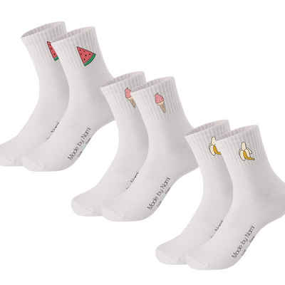 Made by Nami Socken Crew Socks Tennissocken weiß - Print - Baumwolle (3-Paar) 35-40, atmungsaktiv
