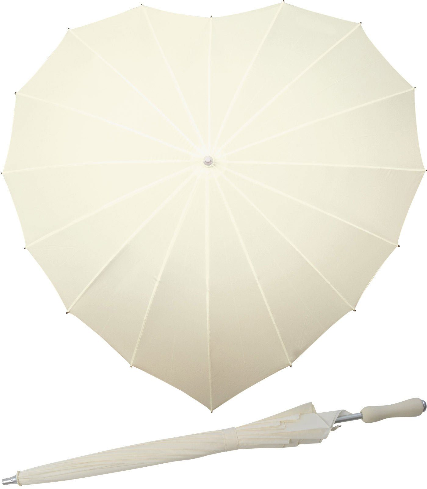 Impliva Langregenschirm Regenschirm 16-teilig in Herzform Hochzeitsschirm, herzförmiger Regenschirm creme