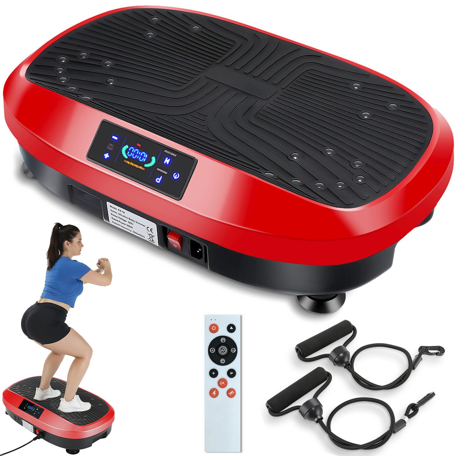 kehot Vibrationsplatte Vibrationsplatte Größe 57,5 x 42,5 x 17 cm, Bis 200KG, 200 W, 120 Intensitätsstufen, (mit Trainingsbandern, Ganzkörpertraining zu Hause), Ultra leisem Motor, Fernbedienung, Seitliche Transporträder