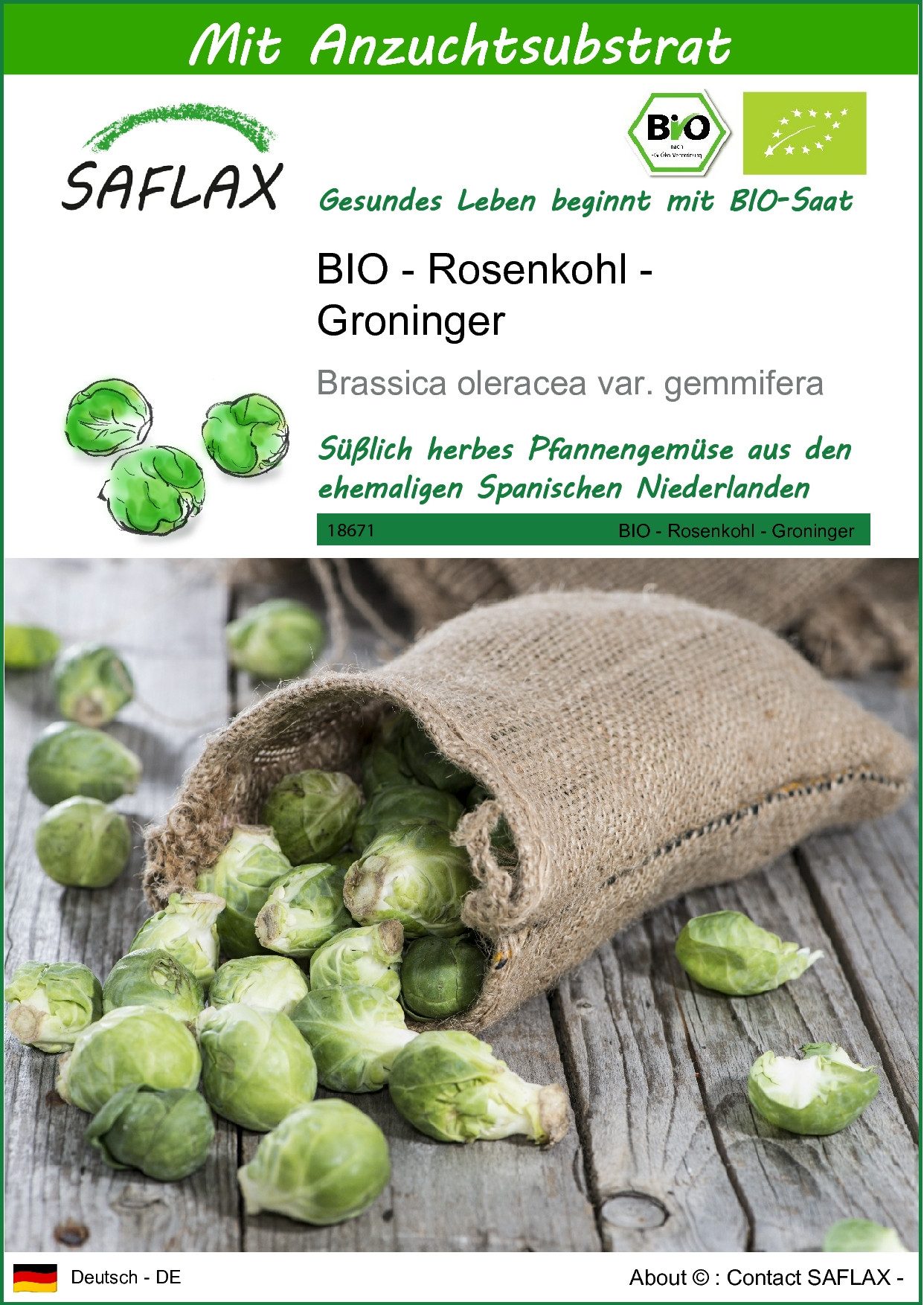 Gemüsesamen SAFLAX - Samen und Substrat - BIO - Rosenkohl - Groninger
