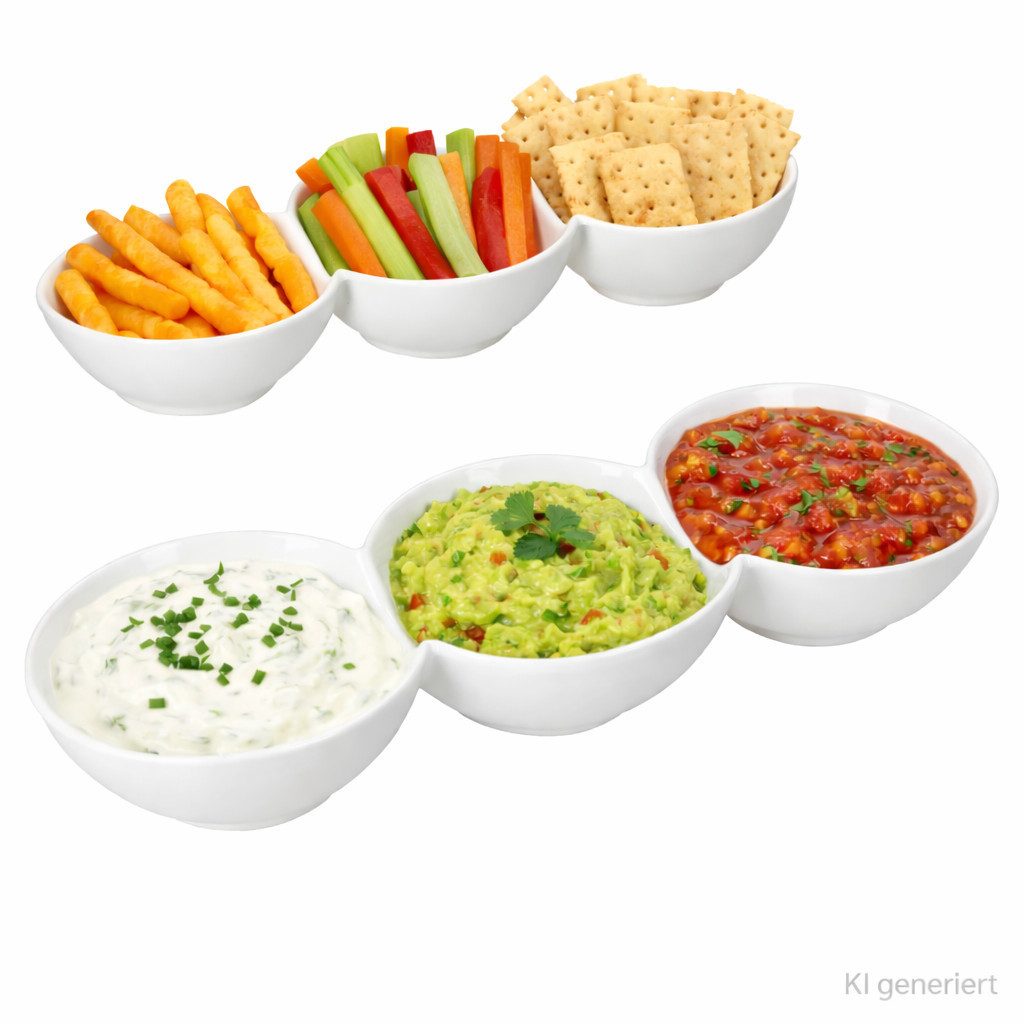 MamboCat Müslischale 2x Dipschale 3 Fächer Keramik weiß für Dip Antipasti Vorspeisen trio, Keramik
