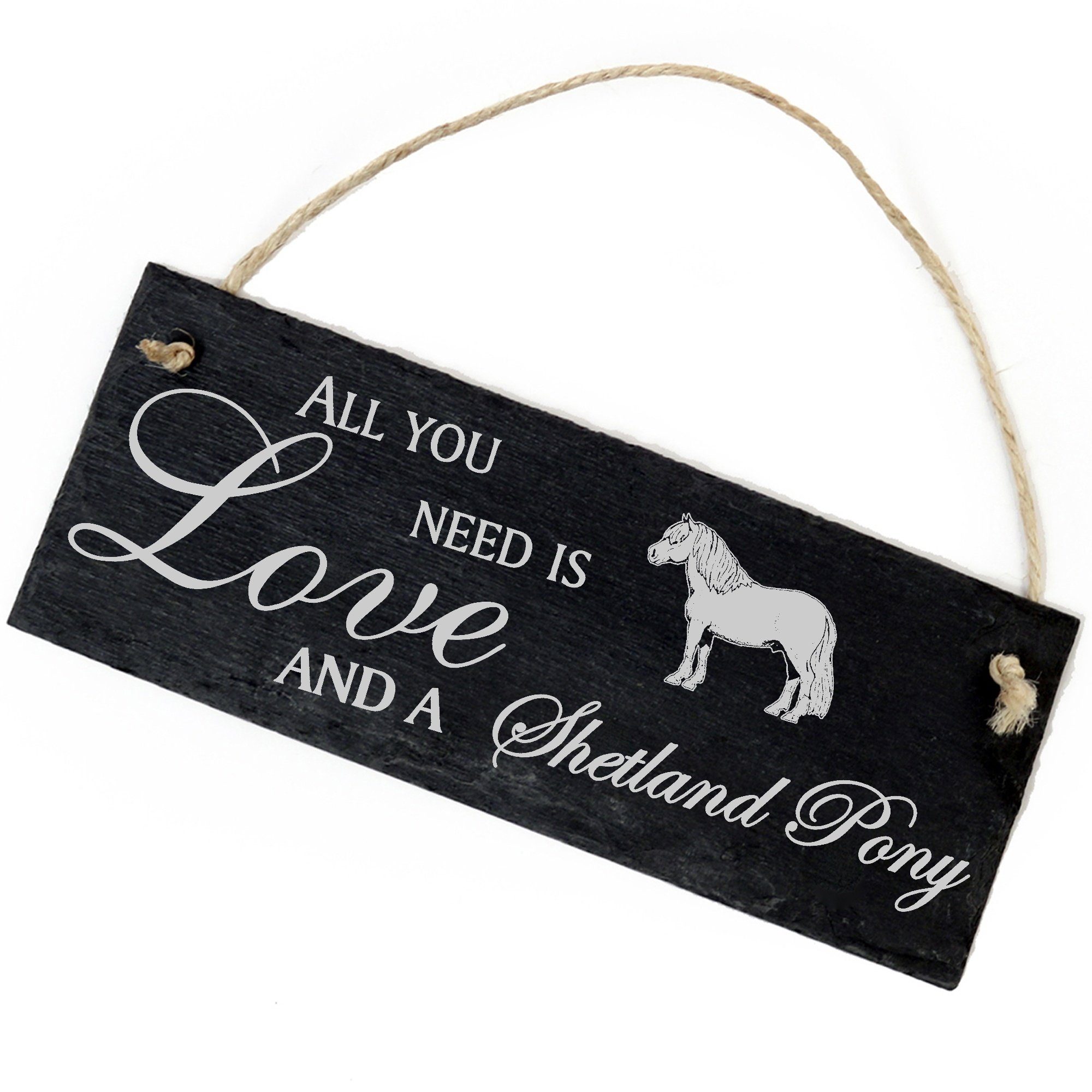 Dekolando Hängedekoration Shetlandpony Pferd 22x8cm All you need is Love and a Shetland Pony