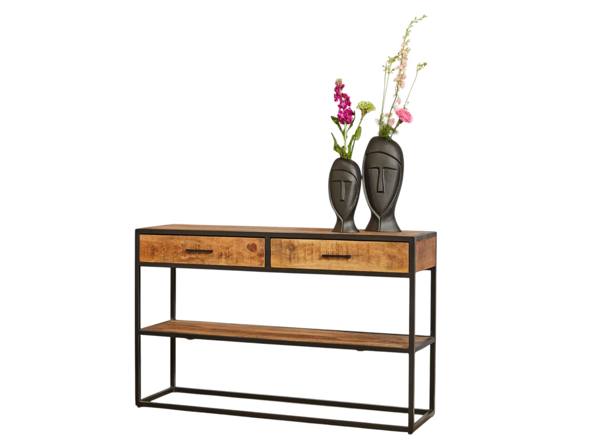 BENEDO MÖBEL Konsole Delta Kommode aus Mangoholz & Metall – Natur oder Schwarz, 120 cm, Stilvolles Design & praktische Funktionalität, Maße: 120x76x35 cm