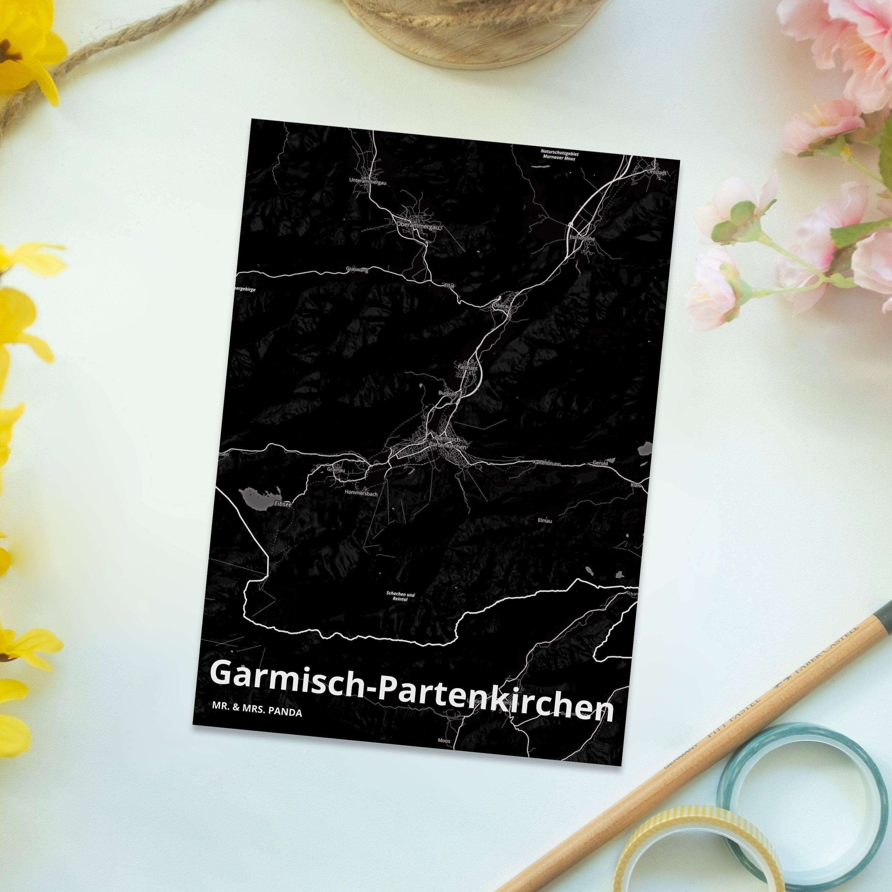 Ort, & Geschenk, Panda Dankeskarte, - Grußkarte, Mr. Mrs. Garmisch-Partenkirchen Gesch Postkarte