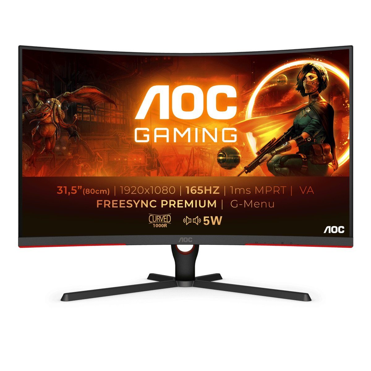 AOC C32G3AE/BK Curved-Gaming-Monitor (80 cm/31,5 ", 1920 x 1080 px, 1 ms Reaktionszeit, 165 Hz, VA LCD)