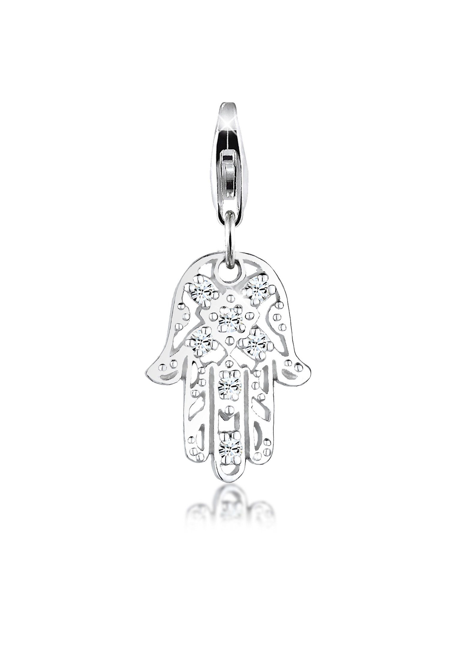 Nenalina Charm-Einhänger Hamsa Hand Ornament 925 Silber, mit Kristallen von Swarovski®