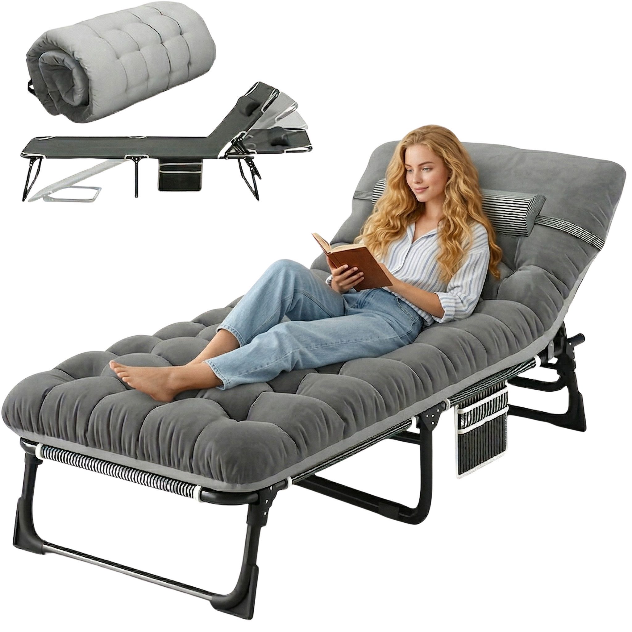 Norvéa Home Gartenliege Klappbett faltbar Gästebett Campingliege verstellbar 150kg, Komplett-Set, Faltbar, verstellbar, gepolstert, stabil, platzsparend