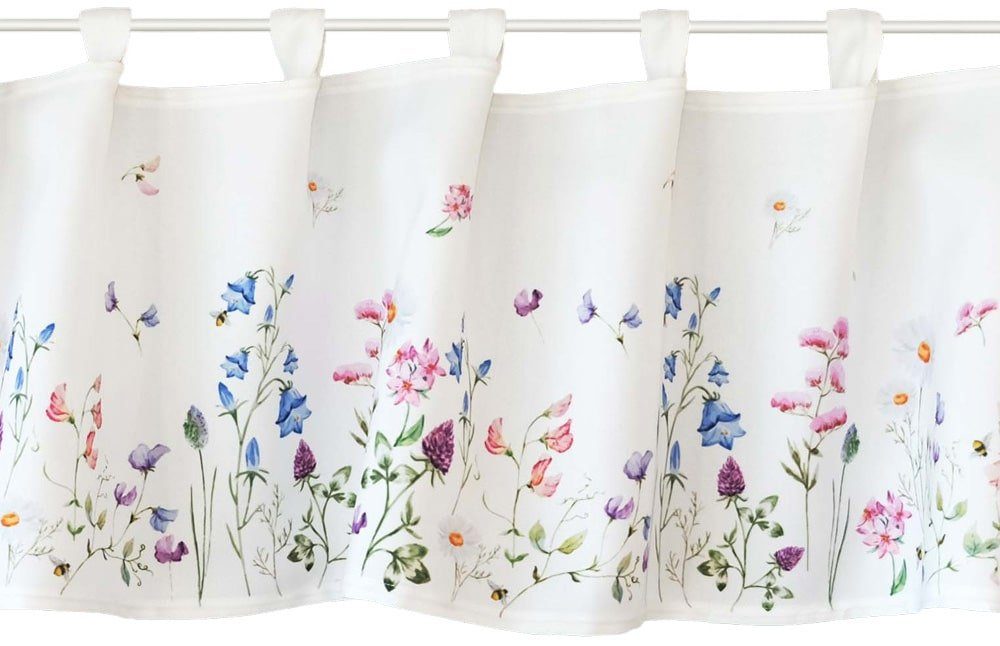 matches21 HOME & HOBBY Scheibengardine Scheiben-Gardine Landhaus-Stil Wiesenblume 120 x 30 cm (1 St), Schlaufen, Kurz-Gardinen als blickdichter Wohnzimmer Vorhang Küchen-Gardine