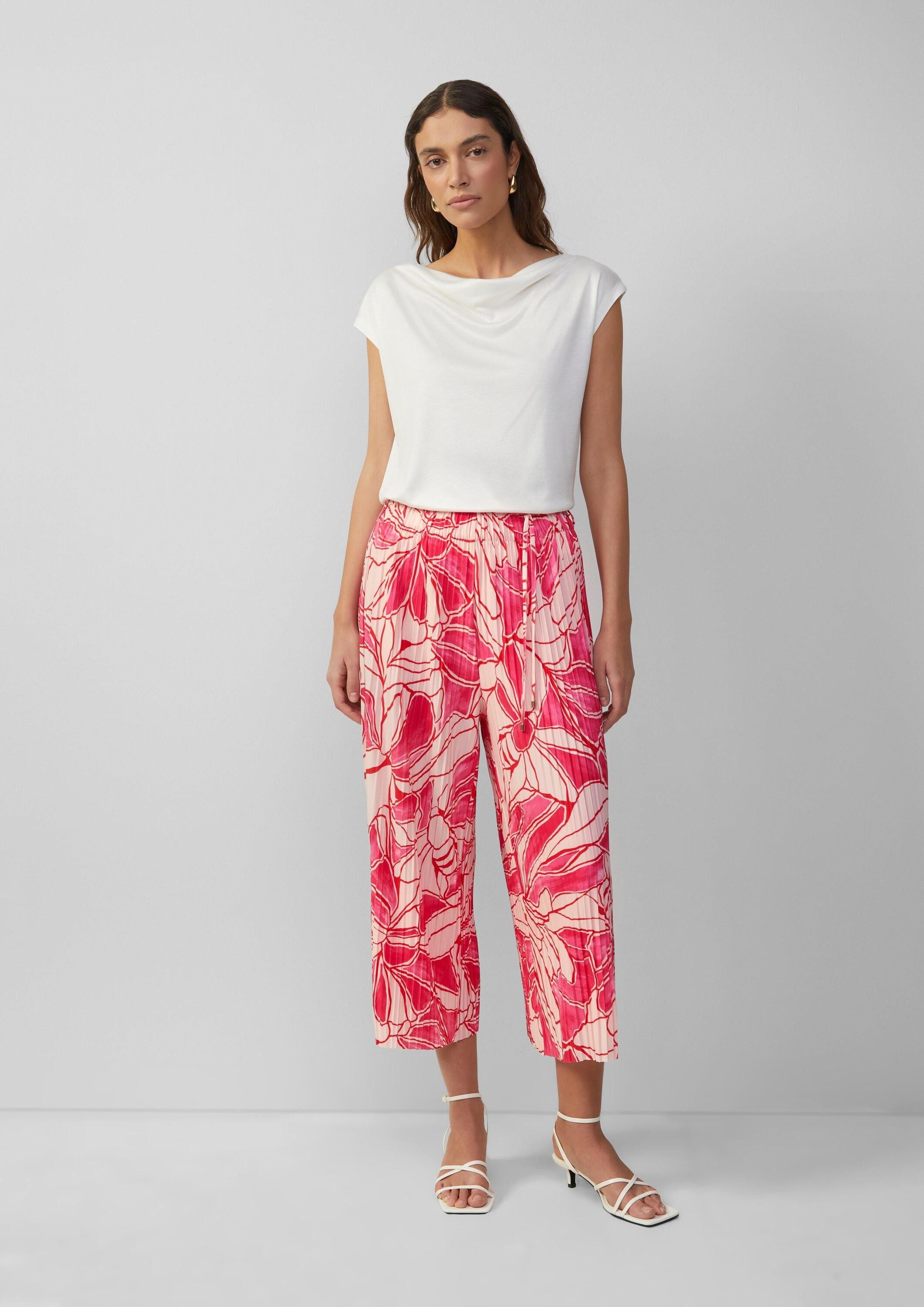 s.Oliver Culotte Hose Plissierte Culotte mit All-over-Print und Elastikbund
