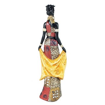 colourliving Afrikafigur Afrika Deko Figur Frau in einem bunten Kleid mit Tuch, handbemalt