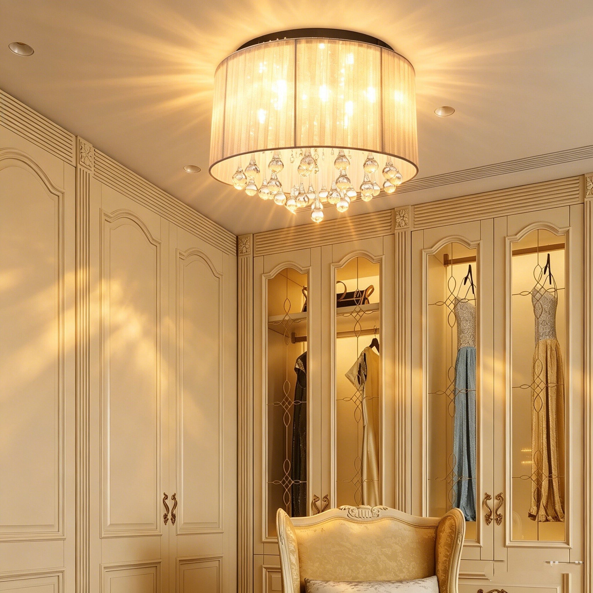 oyajia LED Deckenleuchte 48W Kristall Deckenleuchte, G9 Pendelleuchte mit Rundem Gaze-Schirm, ohne Leuchtmittel, kaltweiß, warmweiß, neutralweiß, Lampenschirm aus Organza, G9-Fassung, 8-flammige Deckenleuchte 40x20cm