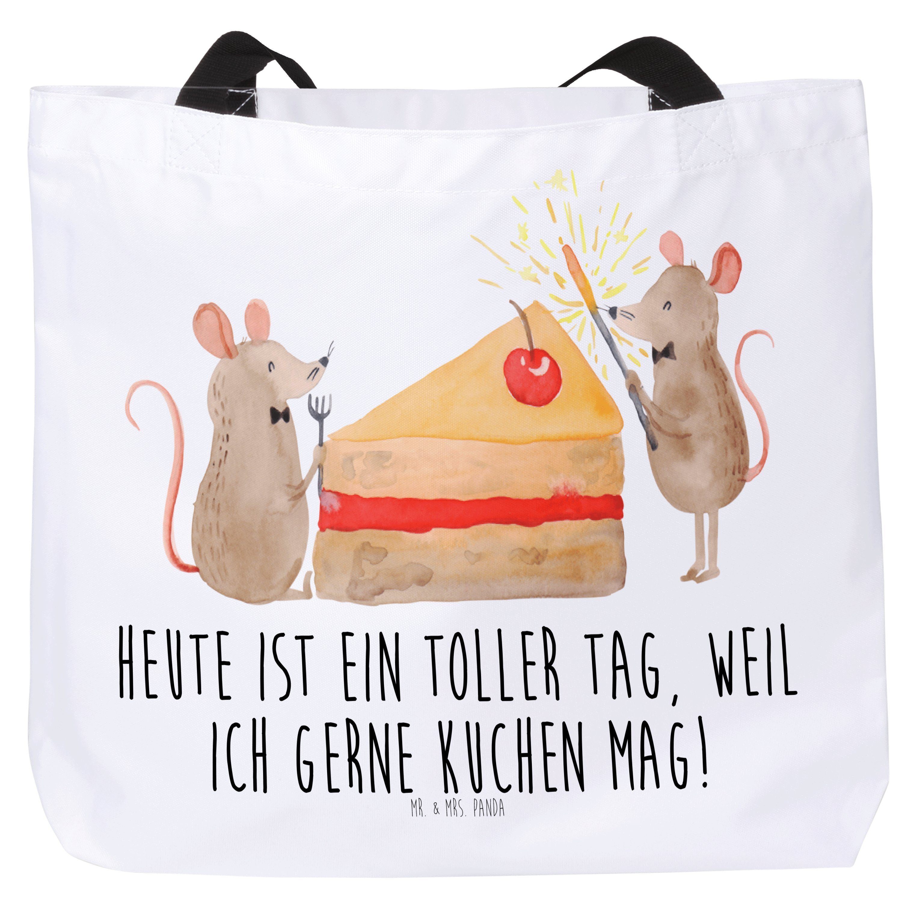 Leben, Beutel, Maus, - Mäuse Weiß Geschenk, Shopper & Geb (1-tlg) Kuchenstück, Panda Mrs. Mr. - Kuchen