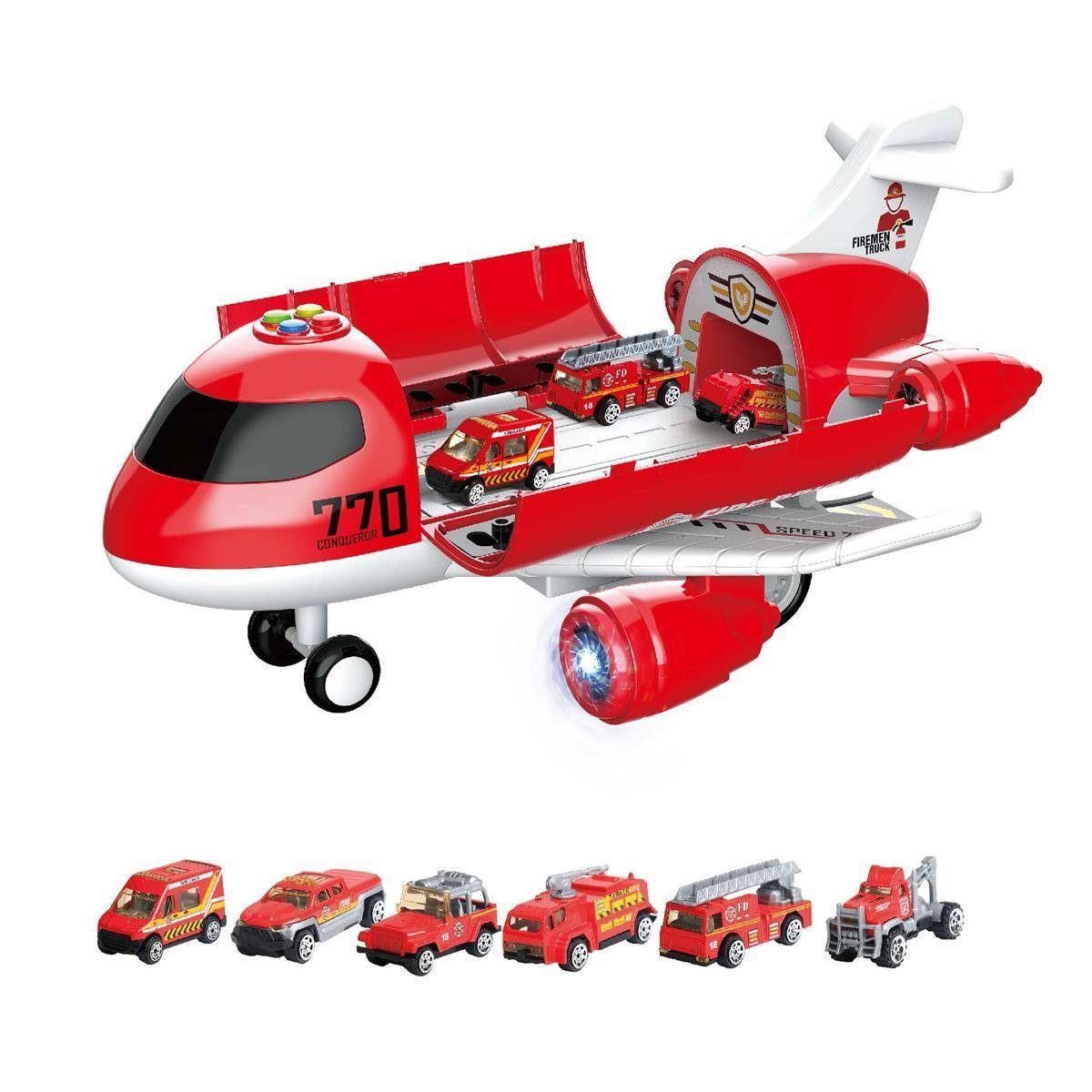 efaso Spielzeug-Flugzeug XXL Flugzeug 40cm Spielzeug - 6 Autos / aufklappbar / Auswurffunktion, Sound / Beleuchtung / Autos im Flugzeug verstaubar