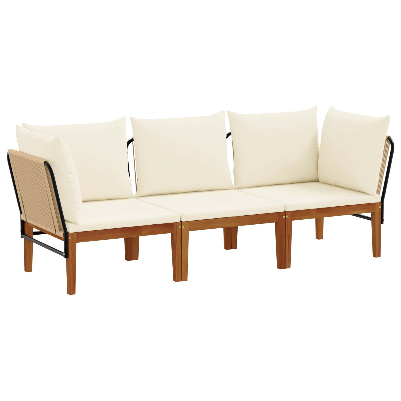 vidaXL Sofaelement 3 Stk. Massives nholz & Seil Natur (3 St)