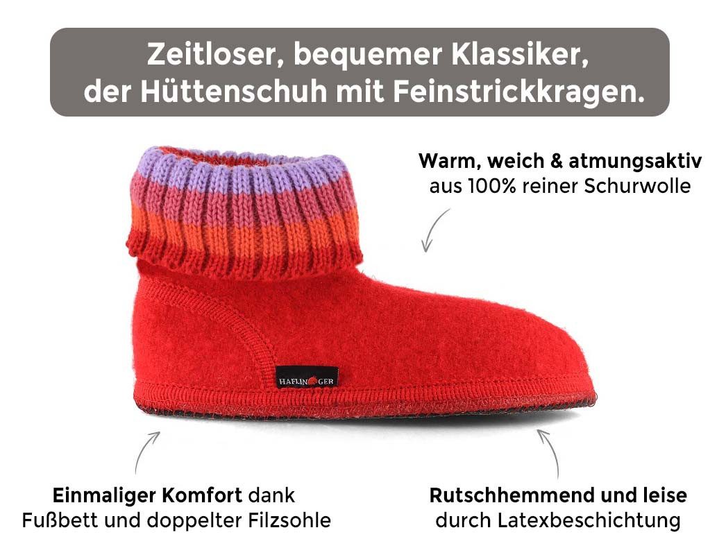 Haflinger Kinder Hüttenschuhe Paul Hausschuh mit Feinstrickkragen