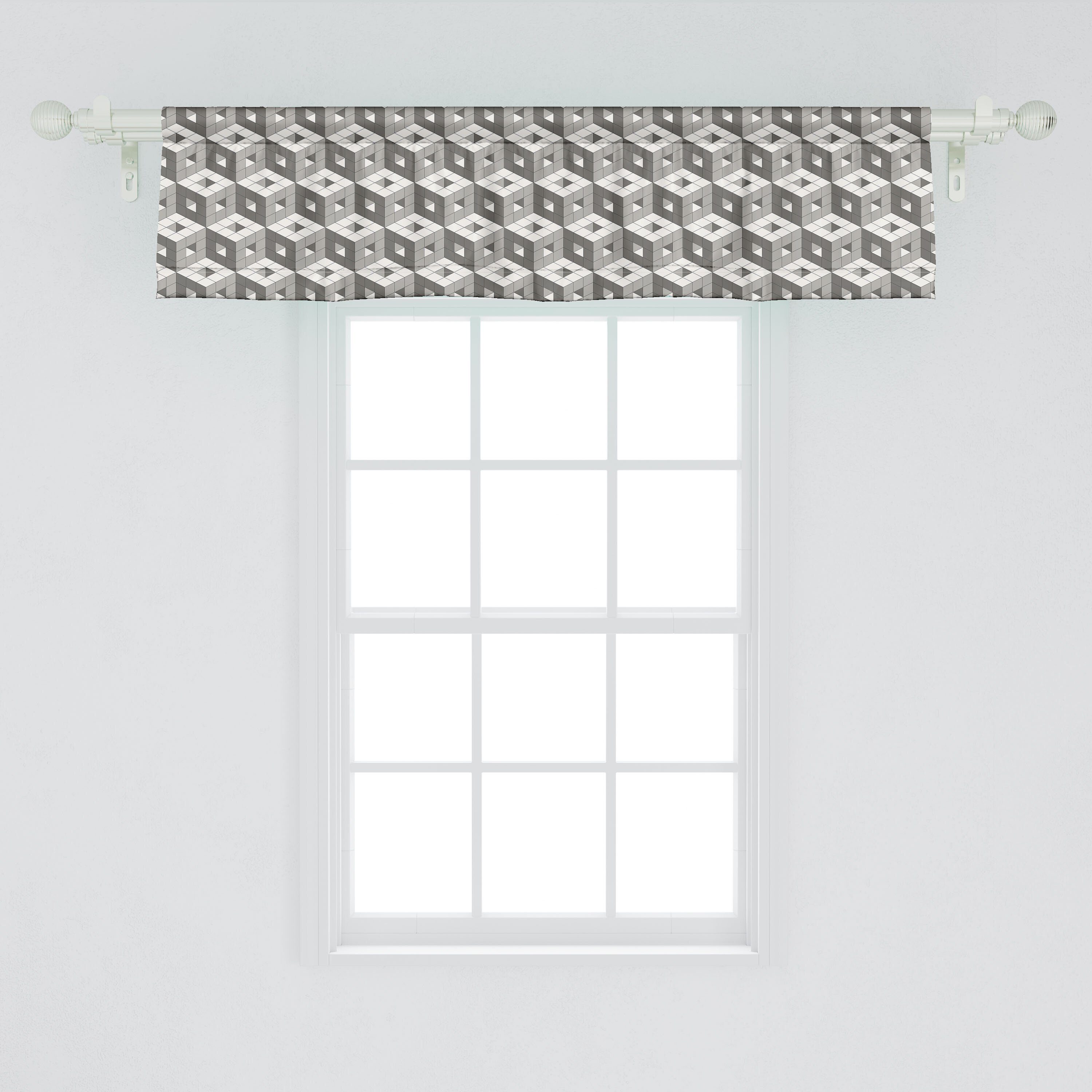 Scheibengardine Vorhang Stangentasche, Volumetric Abstrakt Thema mit Microfaser, Dekor Würfel für Schlafzimmer Volant Küche Abakuhaus