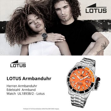 Lotus Chronograph Lotus Herrenuhr Edelstahl Silikon orange, (Chronograph), Herren Armbanduhr rund, extra groß (ca. 46,3mm), Edelstahl