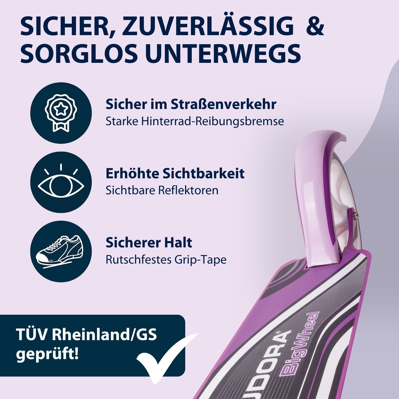 Hudora Cityroller BigWheel® 205, Scooter inklusive Kabelschloss, höhenverstellbarer & zusammenklappbarer Tret-Roller