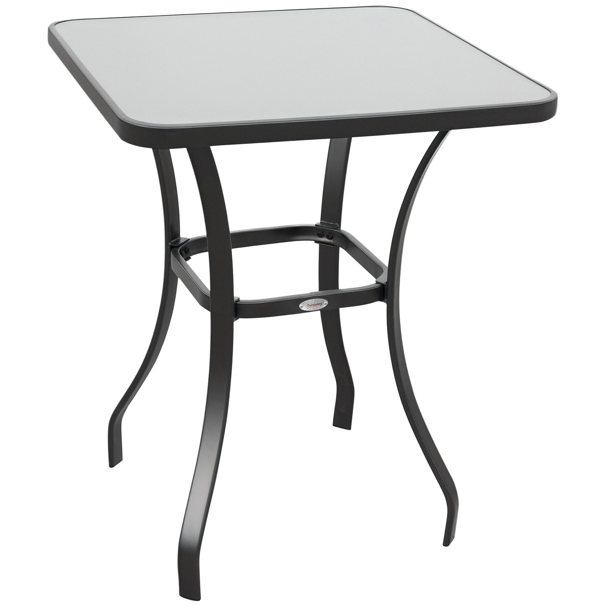 Outsunny Beistelltisch Gartentisch Bistrotisch Glastisch Hartglas+Metall Schwarz (Glastisch, 1-St., Bistrotisch), Hartglas+Metall Schwarz L68,5xB68,5xH84cm