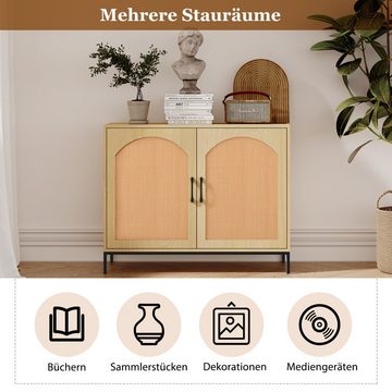 PFCTART Stauraumschrank Rattan Aufbewahrungsschrank unregelmäßigen Wohnzimmerschrank (vielseitige Aufbewahrung Metallgriffen und Metallrahmenbeinen) B100/H80/T39 cm