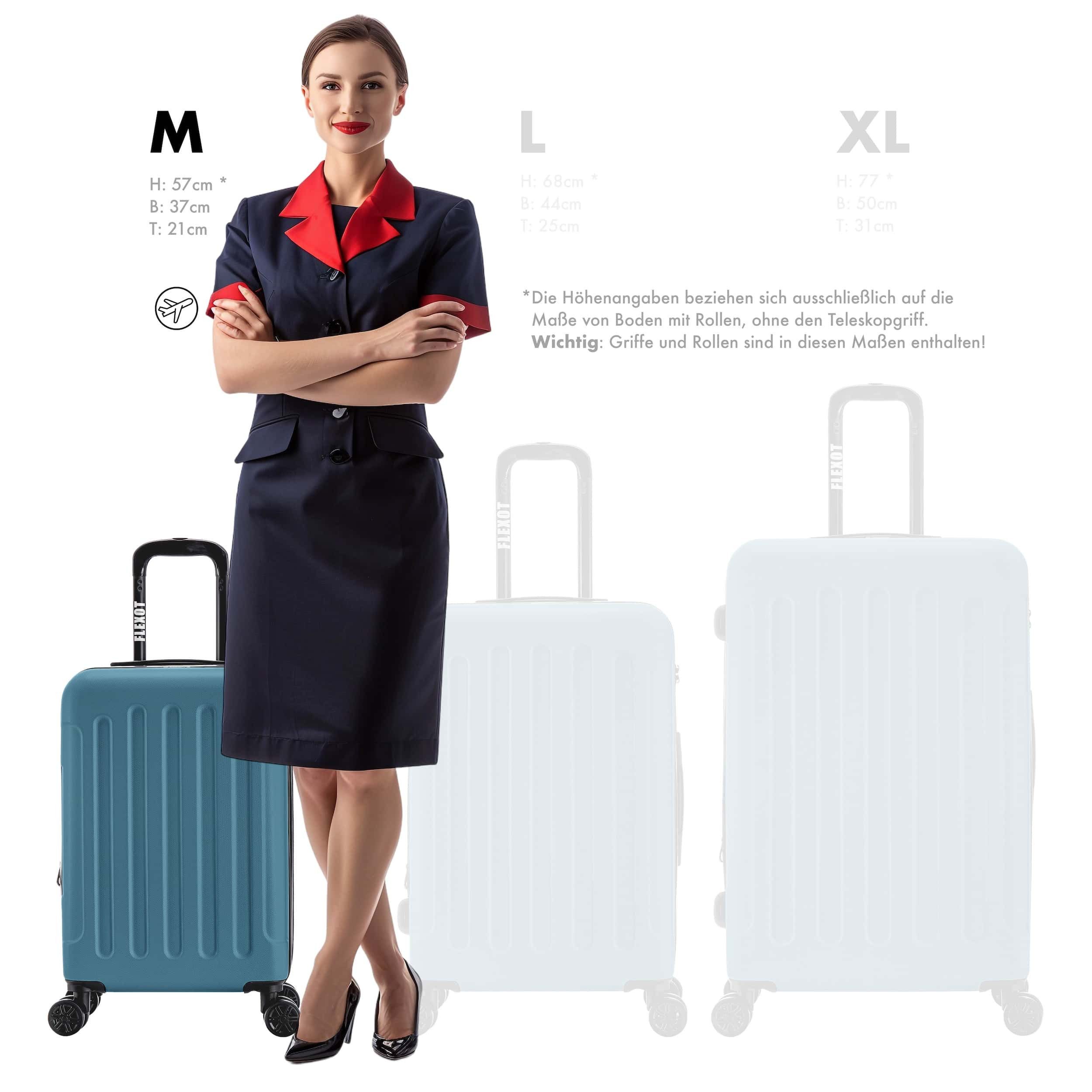 Flexot Hartschalen-Trolley F-3045 (Gr. M, L, XL) – Kofferset – ABS-Hartschale, 4 Rollen, Robuster und moderner Koffer mit vier 360° Rollen und Zahlenschloss