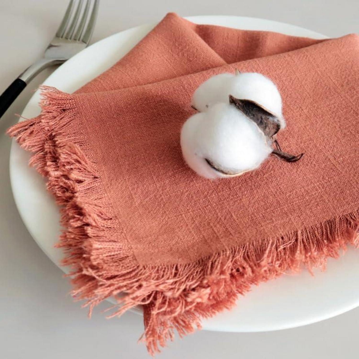 LuxusKollektion Stoffserviette Leinenservietten 45x45 cm Orange, (4 St)