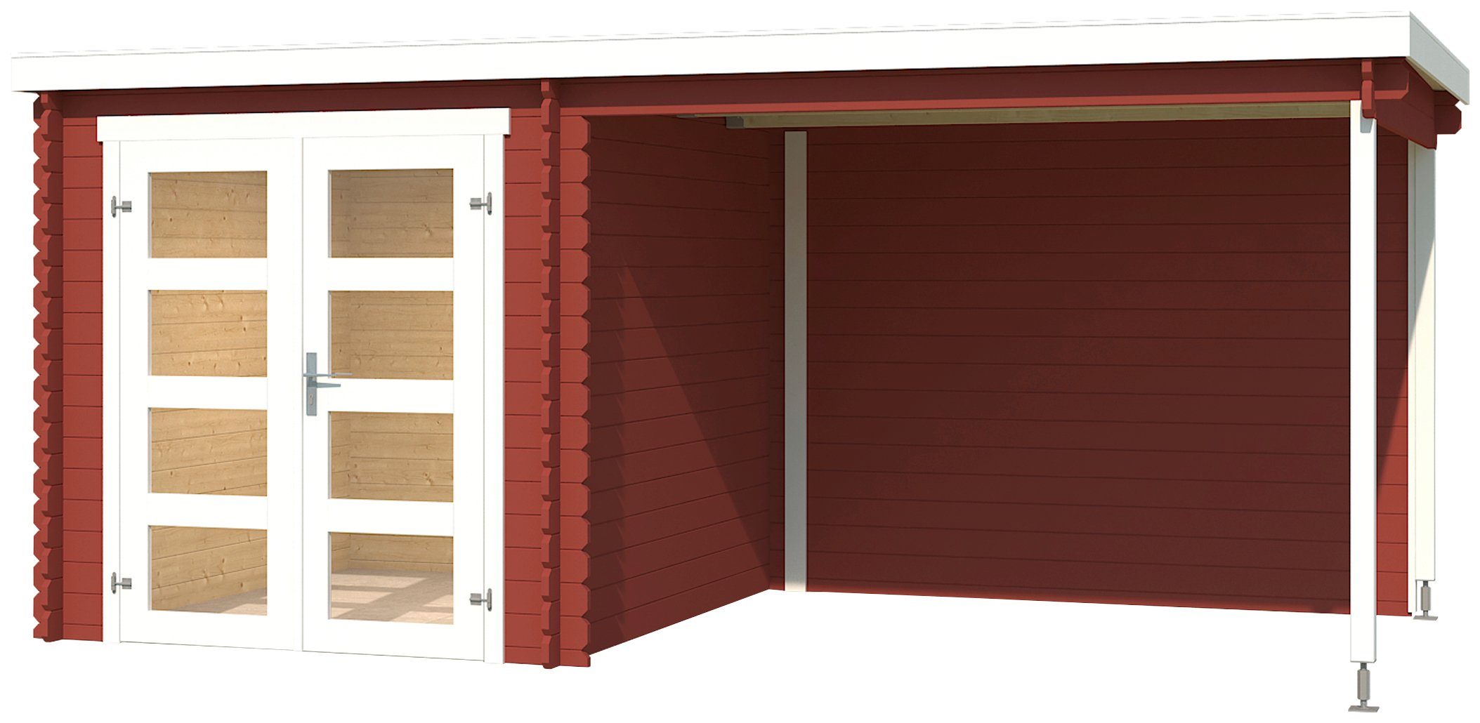 LASITA MAJA Gartenhaus Long Beach, BxT: 492x255 cm, (Set), Blockbohlenhaus 28mm mit Anbau