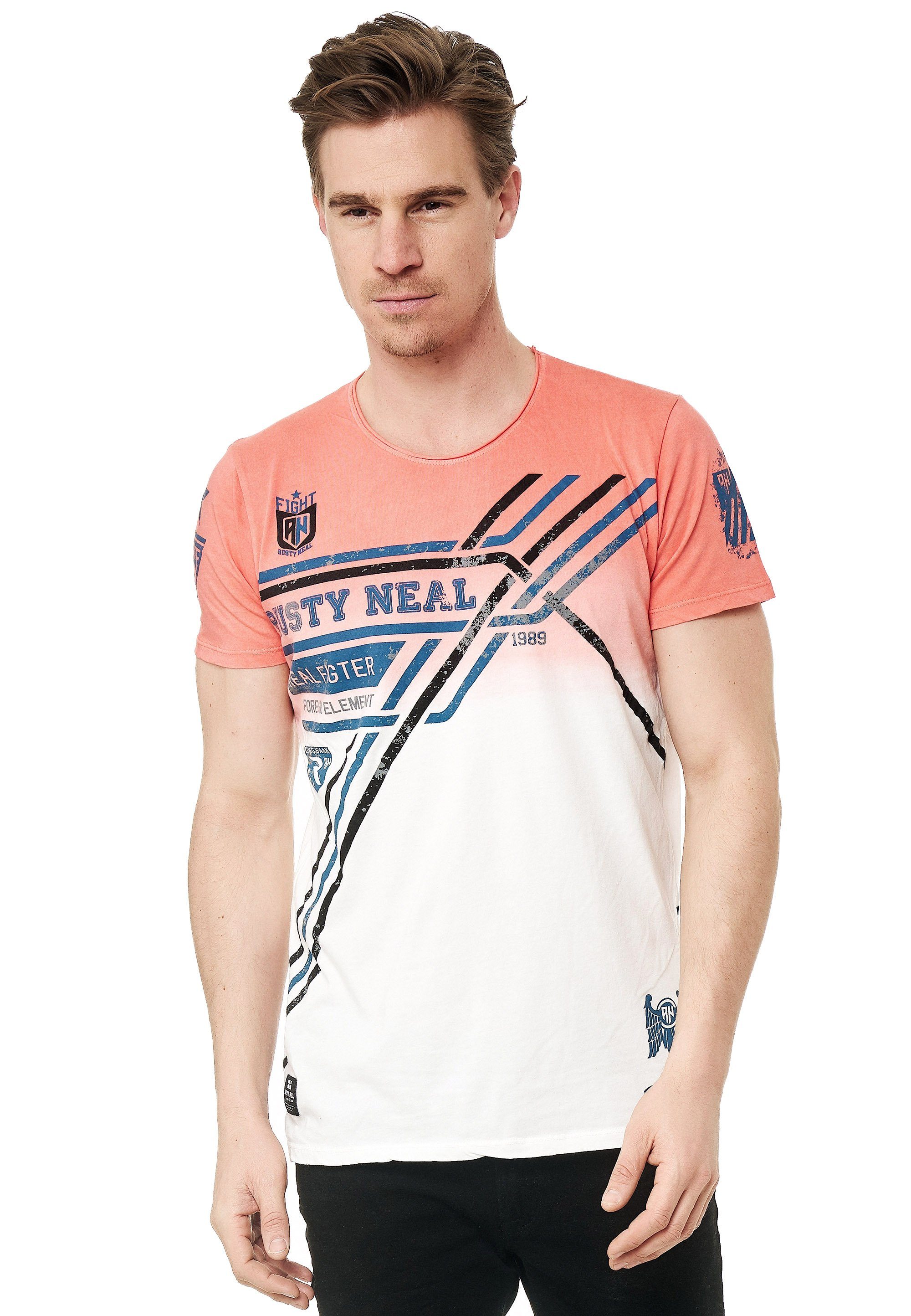 modernem Sportlich-legerer Freizeit Rusty Stil mit und Neal Print, für T-Shirt Alltag