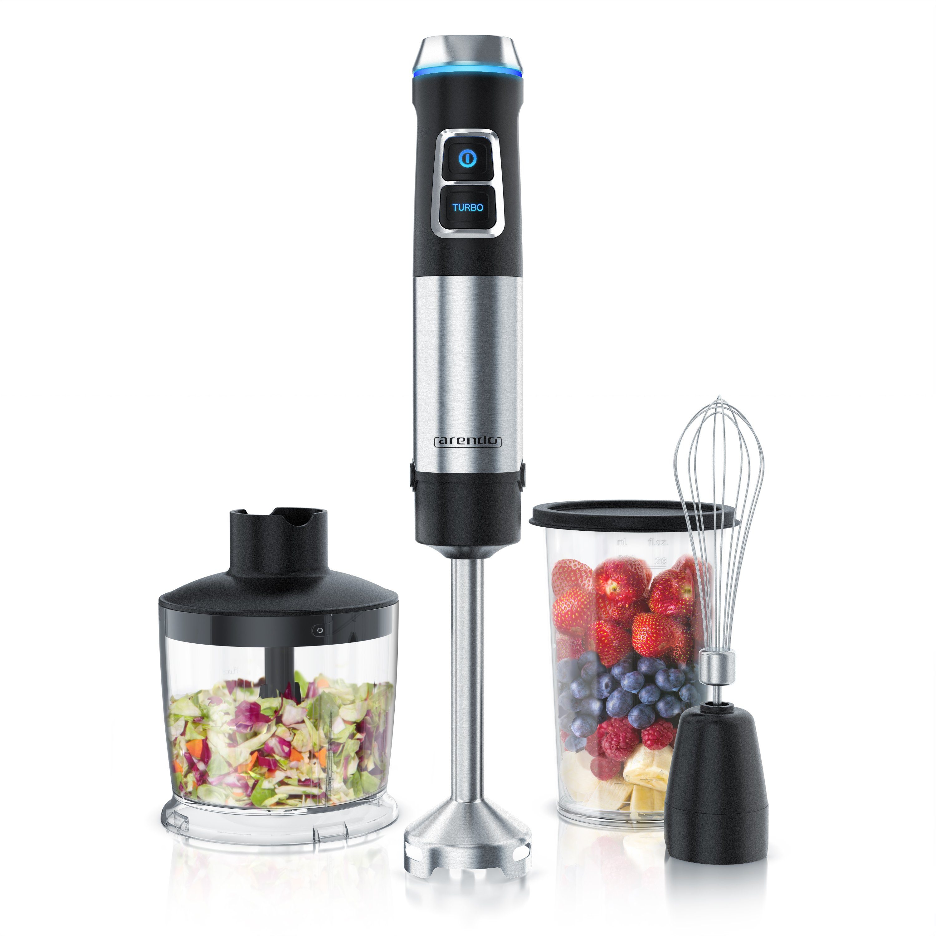 Stabmixer Edelstahl Pürierstab Set mit Zerkleinerer & Messbecher, Handmixer