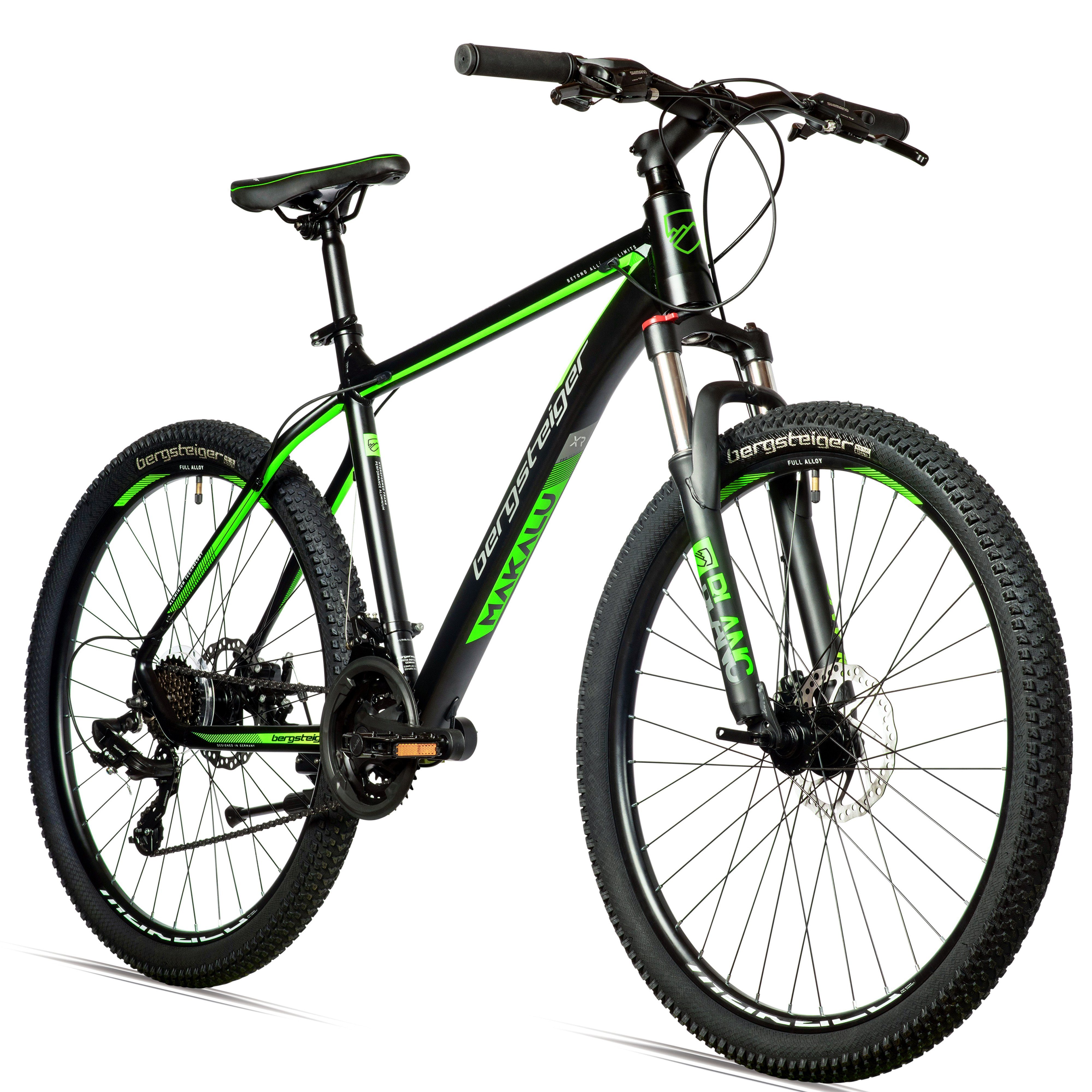 bergsteiger Mountainbike Makalu 26, 29 Zoll Mountainbike Alu, geeignet ab 150 cm, Damen, Herren, 21 Gang Shimano Tourney RD-TY300 Schaltwerk, Kettenschaltung, Scheibenbremsen