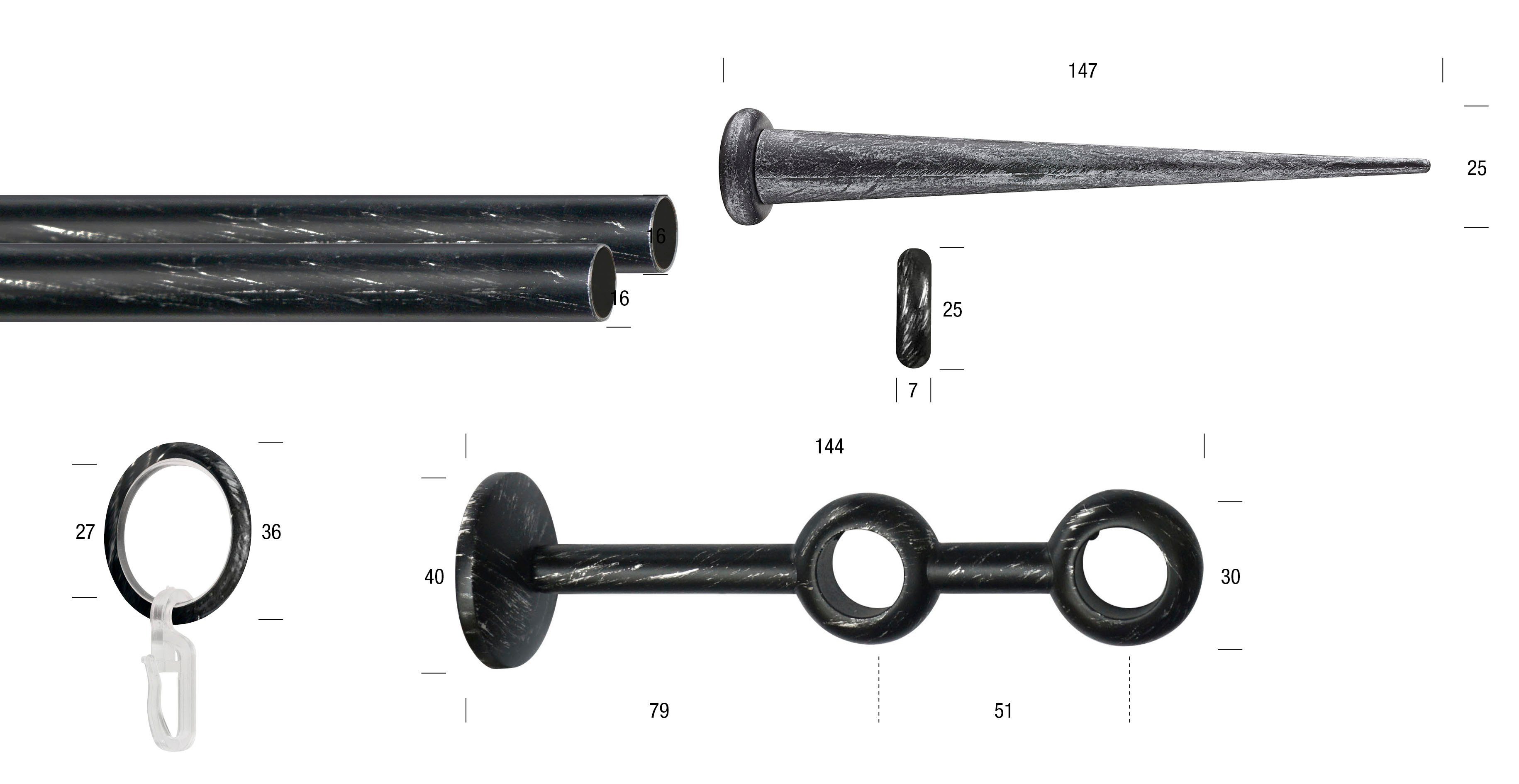 GARESA Gardinenstange ESPERANCA, Ø 16 mm, 2-läufig, Wunschmaßlänge, verschraubt, Metall, rustikale Vorhanggarnitur, verlängerbar, Endknopf Spitze, m. Ringe