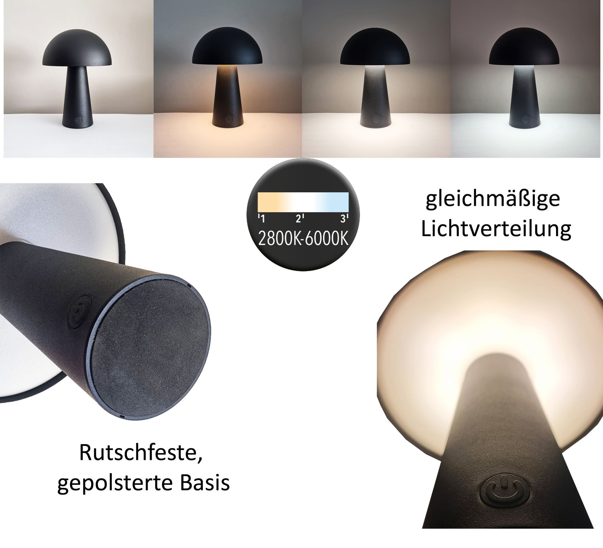Coen Bakker Deco BV LED Tischleuchte Touch Tischlampe Pilzform Dimmbar Akku In-/Outdoor IP44, LED fest verbaut, Warmweiß, Kaltweiß, Tageslichtweiß