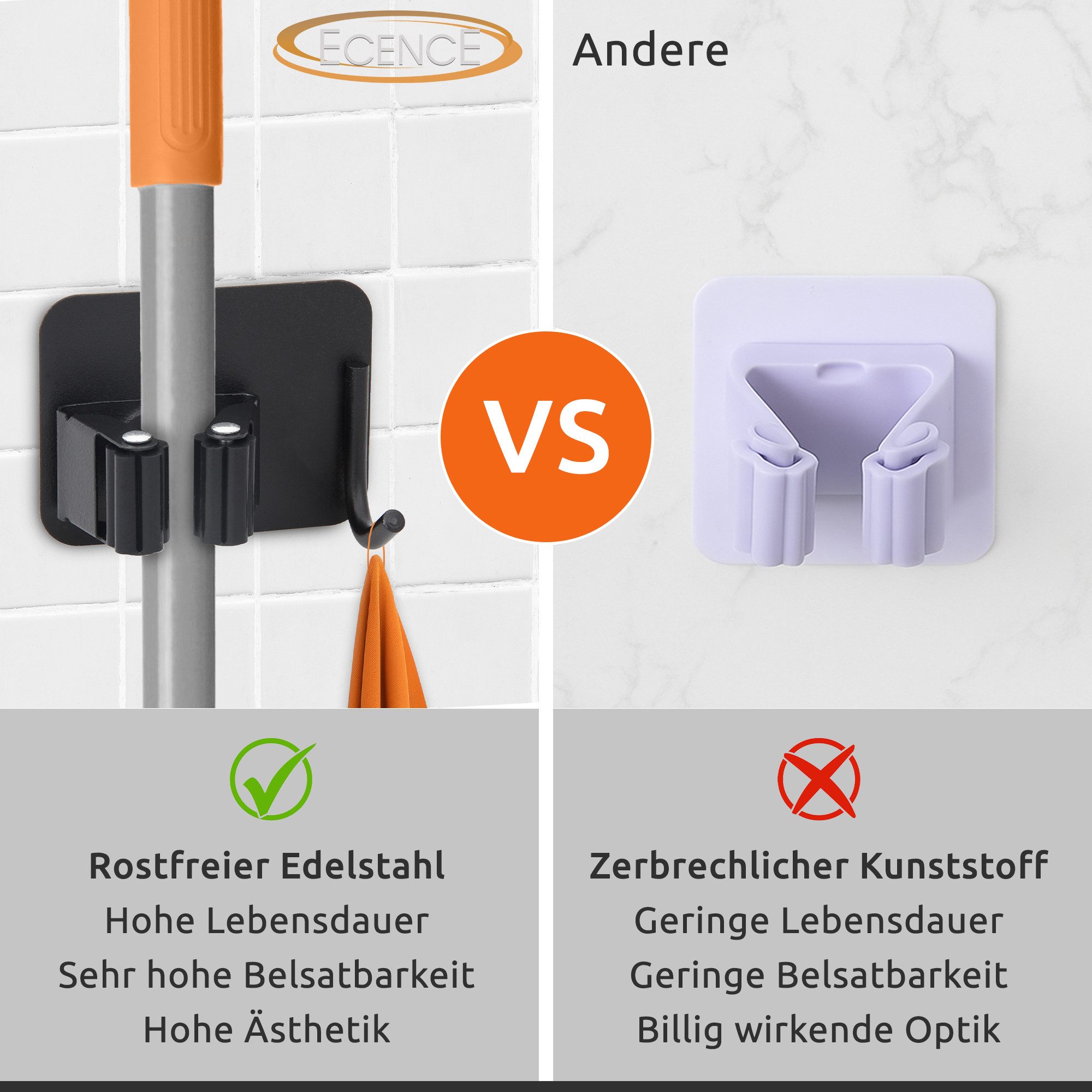 ECENCE Gartengerätehalter 4x Gerätehalter Selbstklebend Schwarz günstig online kaufen