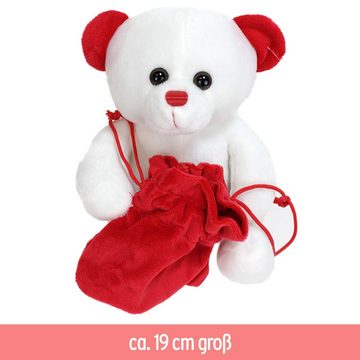 BEMIRO Tierkuscheltier Weißer Teddybär klein mit rotem Sack zum Befüllen - ca. 19 cm