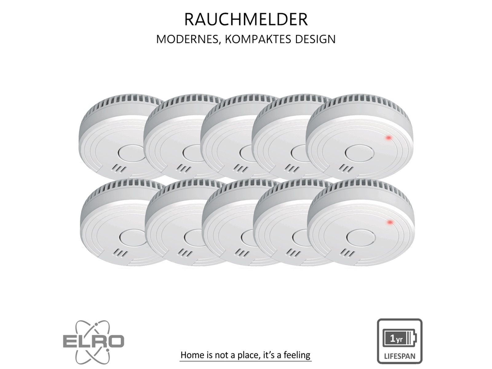 Elro Rauchmelder (10er Set Optischer Rauchwarnmelder mit wechselbarer 1 Jahres Batterie) – Bild 3 von 5