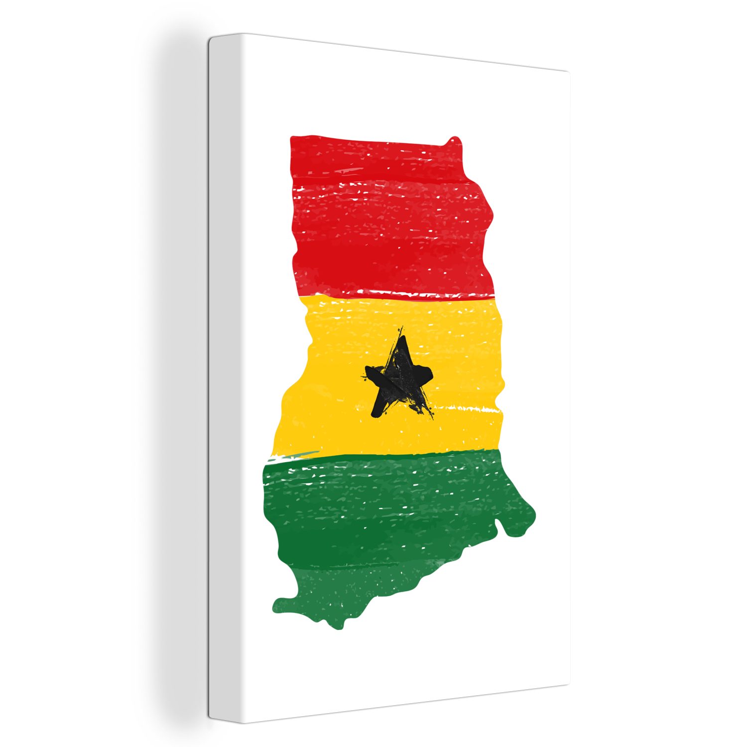OneMillionCanvasses® Leinwandbild Ghana - Flagge - Karte, (1 St), Leinwandbild fertig bespannt inkl. Zackenaufhänger, Gemälde, 20x30 cm
