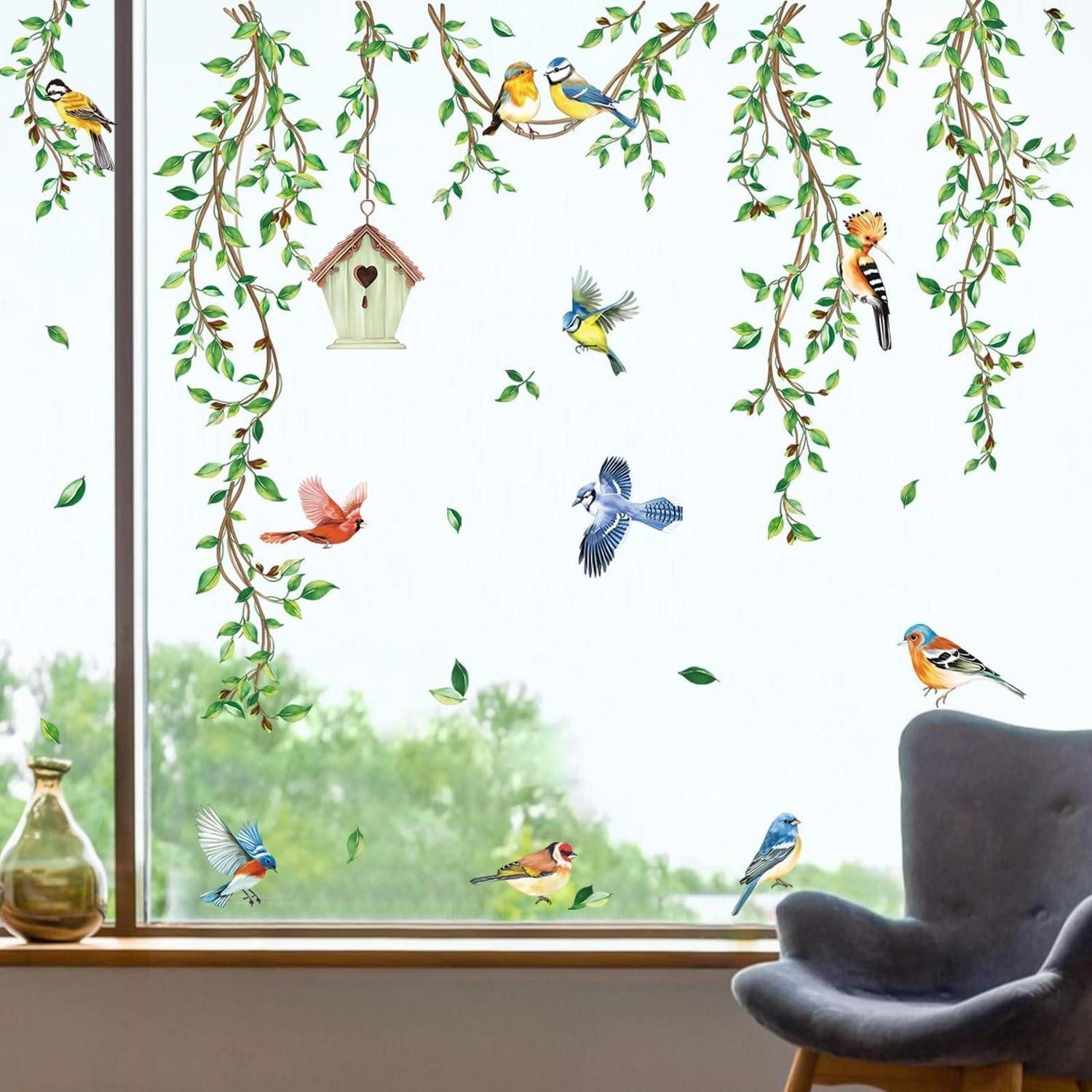 LuxusKollektion Fensterbild Fensteraufkleber Hängende Rebe Grün Blätter