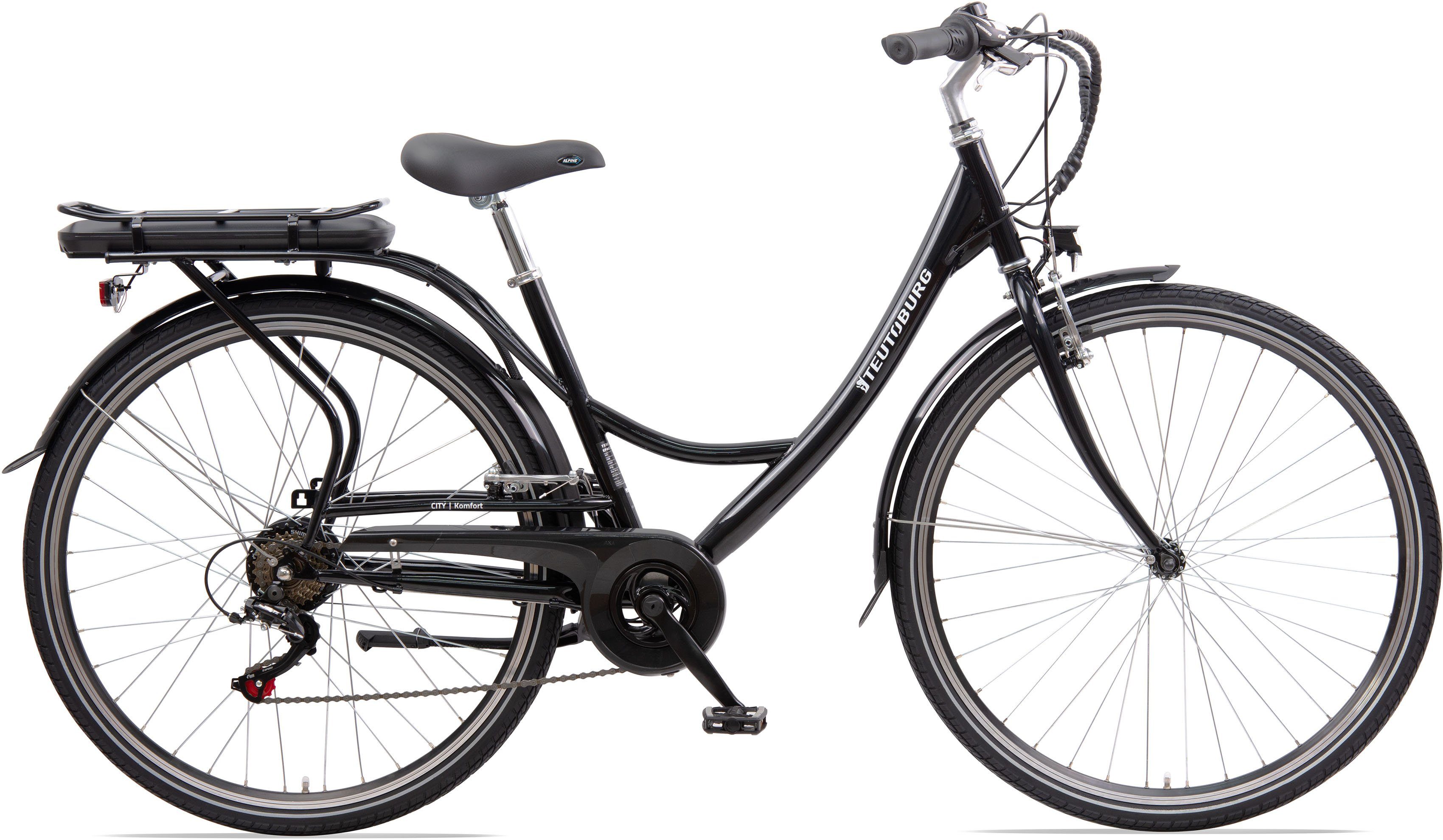 Teutoburg E-Bike Senne, 7 Gang Shimano, Kettenschaltung, Heckmotor, 374,4 Wh Akku, Pedelec, Elektrofahrrad für Damen u. Herren, Cityrad