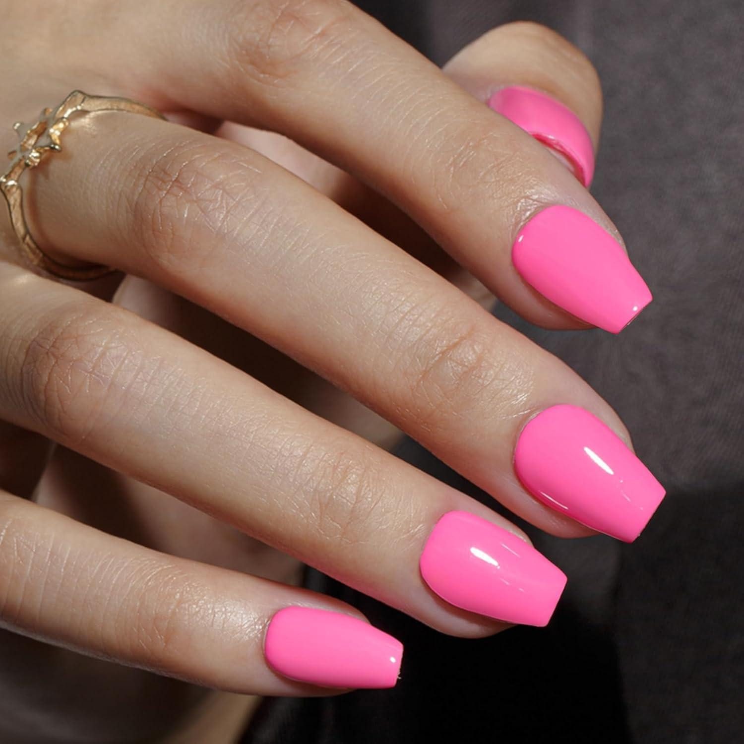 LuxusKollektion Kunstfingernägel Künstliche Nägel Kurz Sarg Ballerina Rosa Neon Kleber Set Heiß Rosa