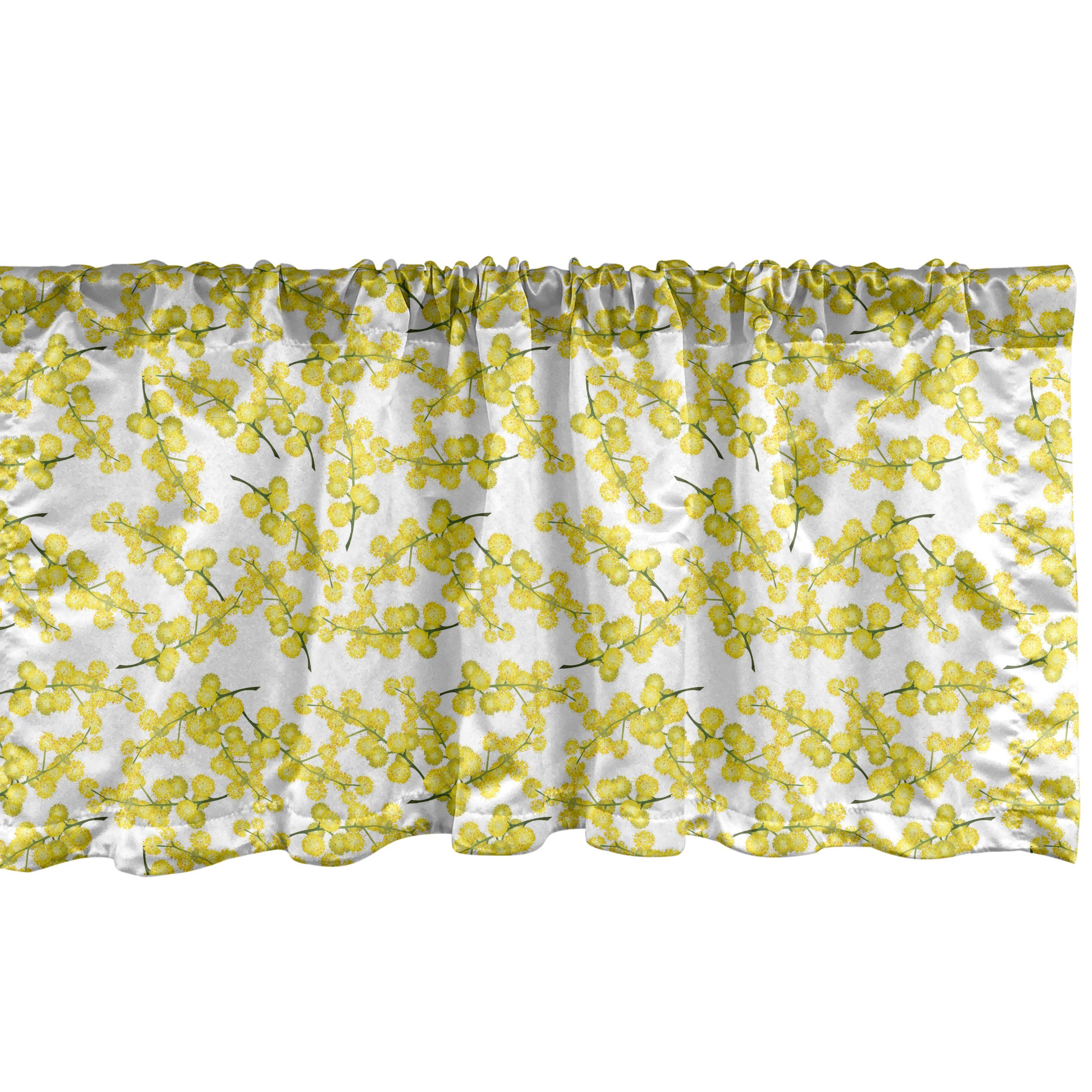 Scheibengardine Vorhang Volant für Küche Schlafzimmer Dekor mit Stangentasche, Abakuhaus, Microfaser, Blumen Verstreute Mimosa Blumen