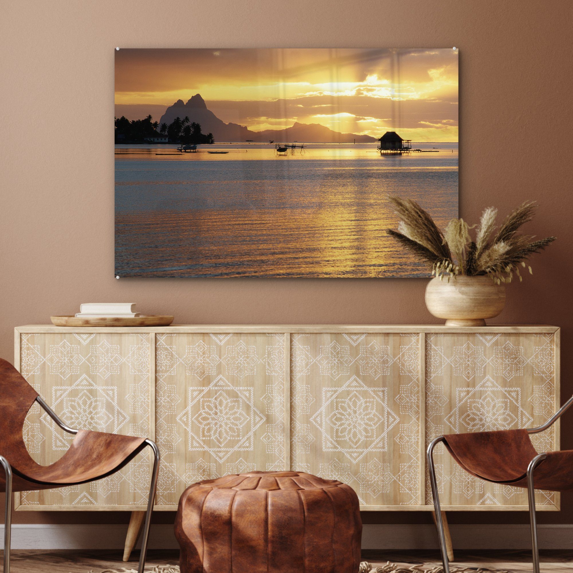 Sonnenuntergang auf Bora MuchoWow Acrylglasbilder Acrylglasbild St), Wohnzimmer & Bora, Schlafzimmer der Insel (1