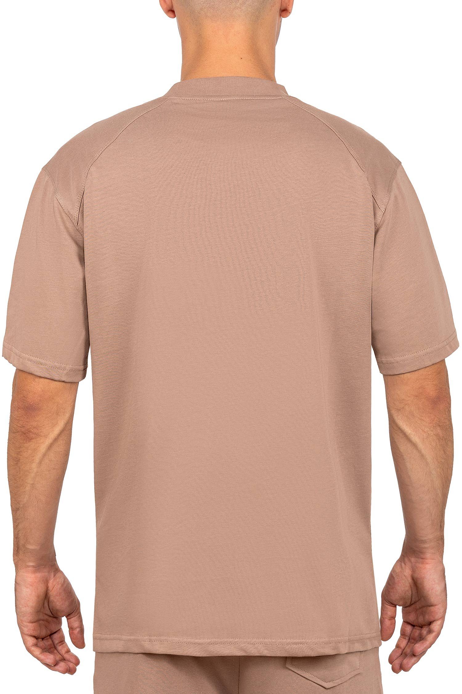 Kurzarm Oversize-Shirt 23RS041 Reichstadt Kragen T-shirt Casual am mit (1-tlg) Stitching Braun