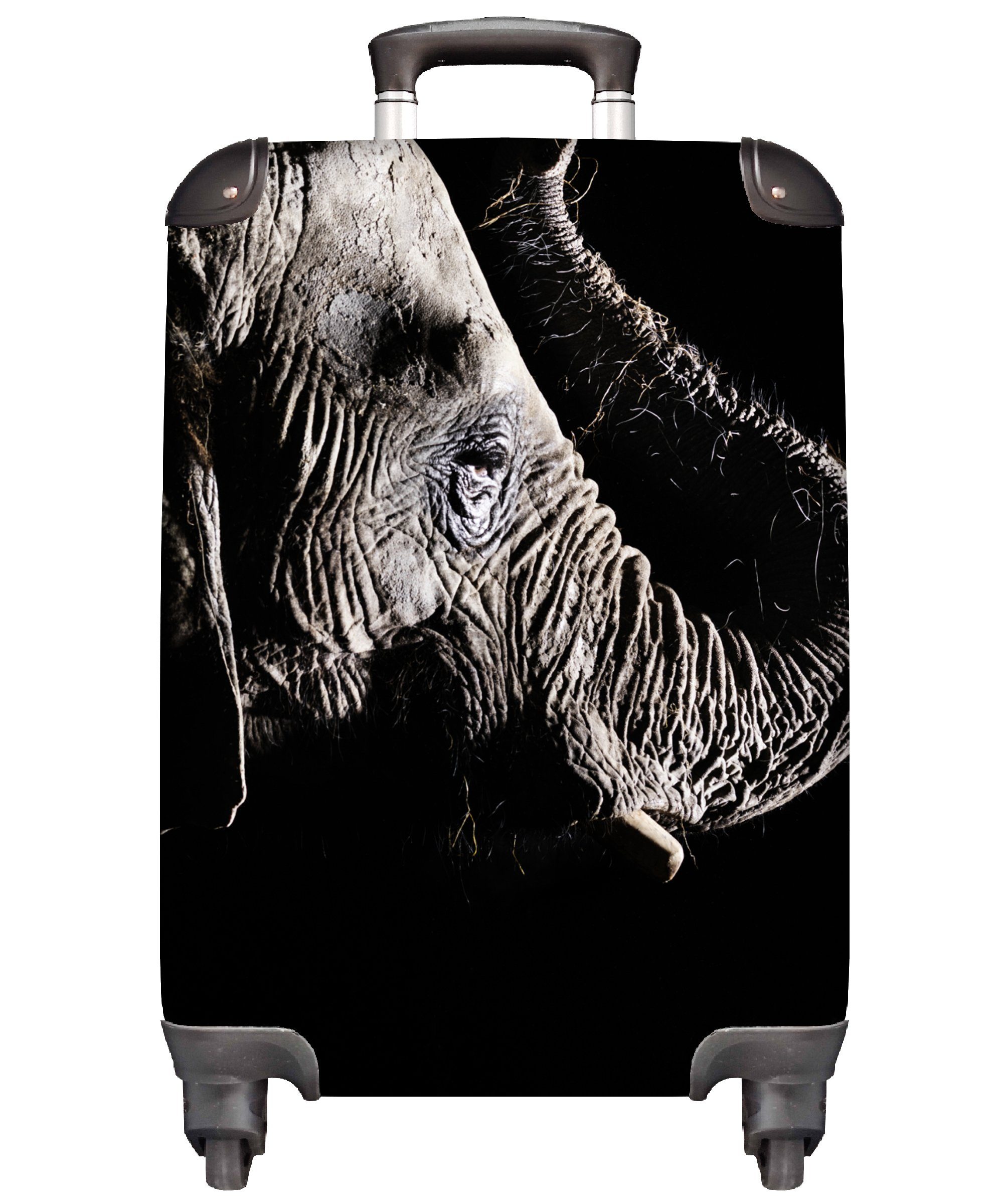 Elefant rollen, Handgepäckkoffer - mit 4 Natur, Handgepäck Trolley, Ferien, MuchoWow Reisekoffer für Schwarz Tiere Reisetasche - Rollen, -