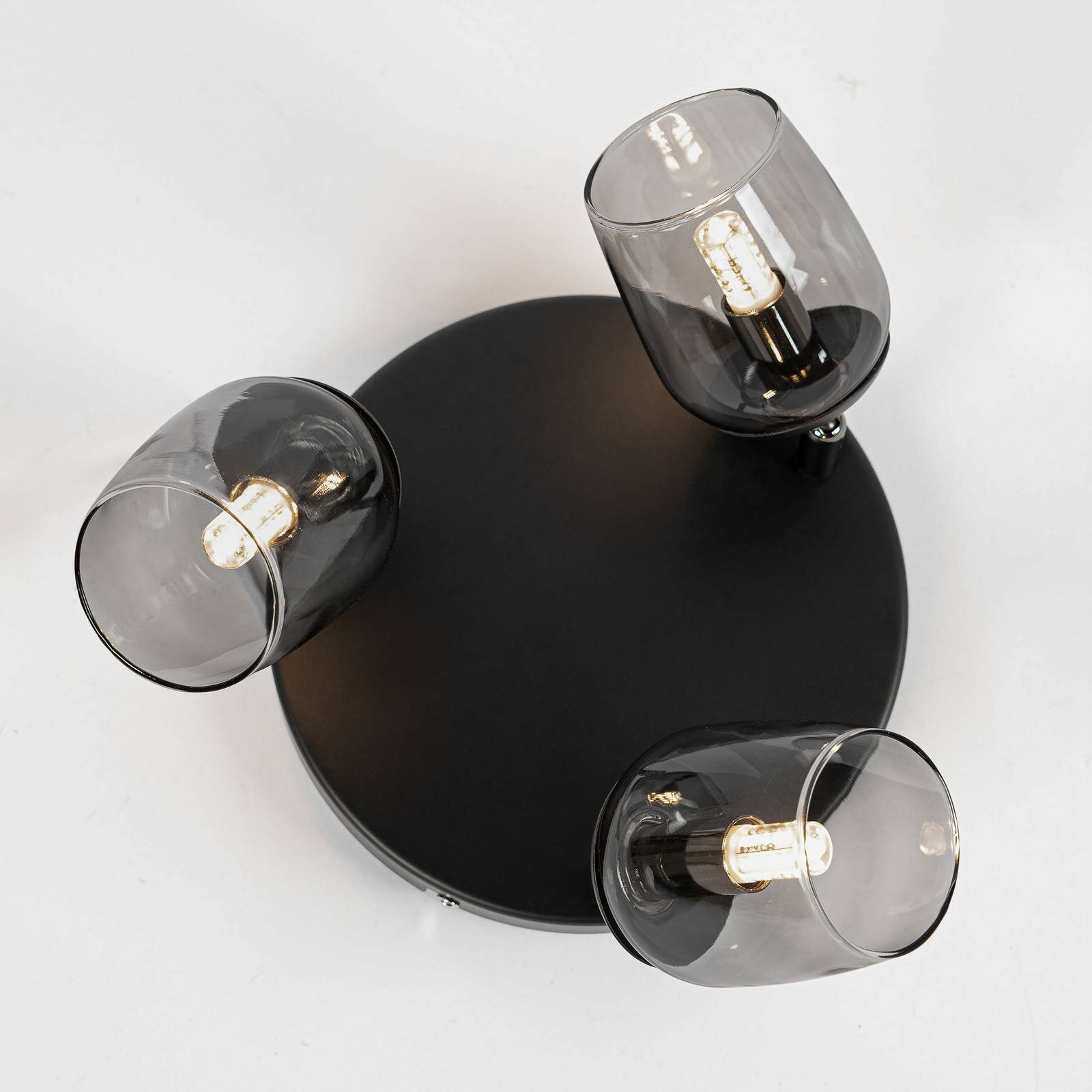 LED Lindby inkl. Vintage, 3 Einbaustrahler flammig, LED-Lampen, Glas, Eisen, dunkelgrau, warmweiß, Katjana, rauchgrau,