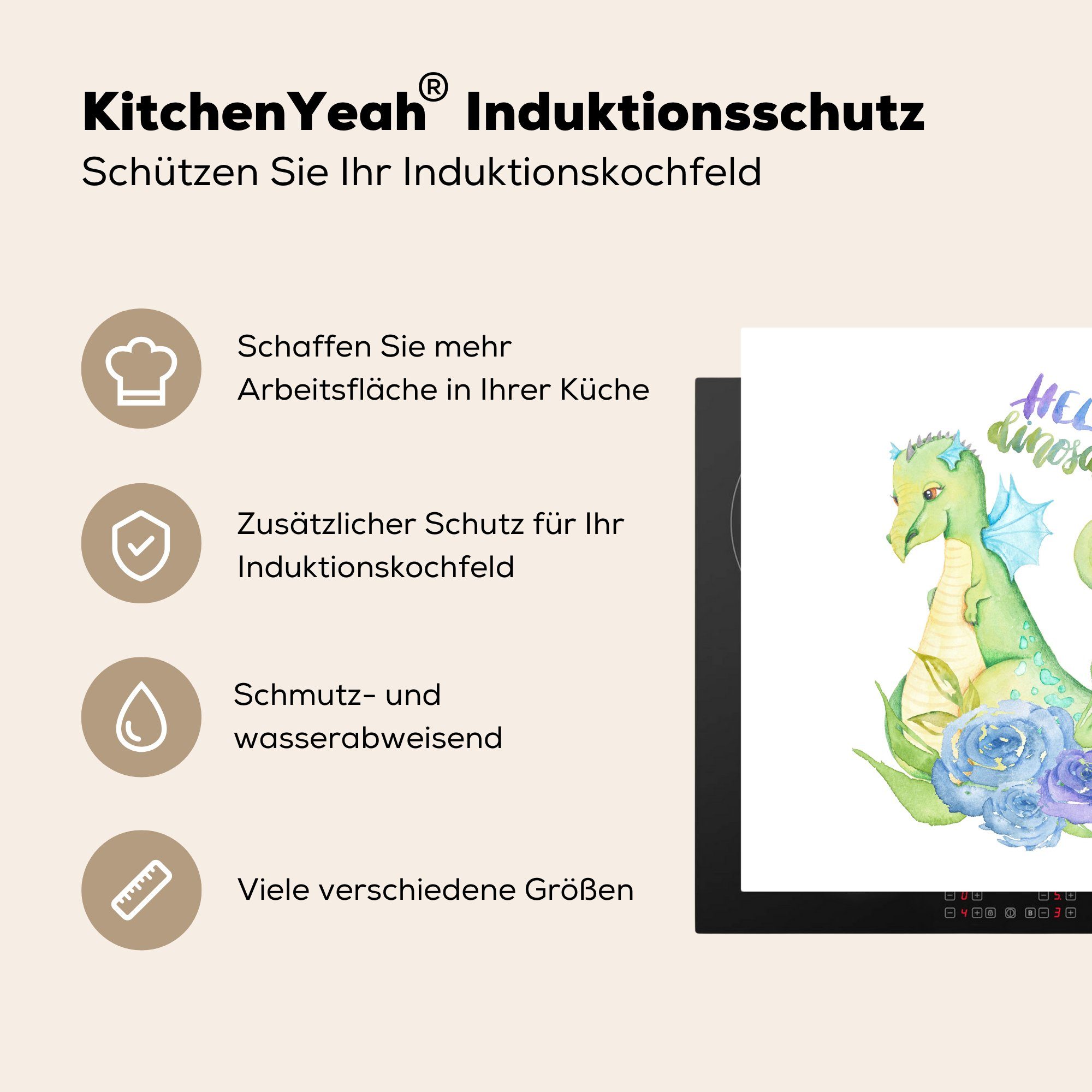 MuchoWow Herdblende-/Abdeckplatte Dinosaurier - Kinderzimmer 78x78 (1 - tlg), - - Kinder, cm, Jungen Mädchen Flügel - für Ceranfeldabdeckung, Vinyl, Arbeitsplatte küche