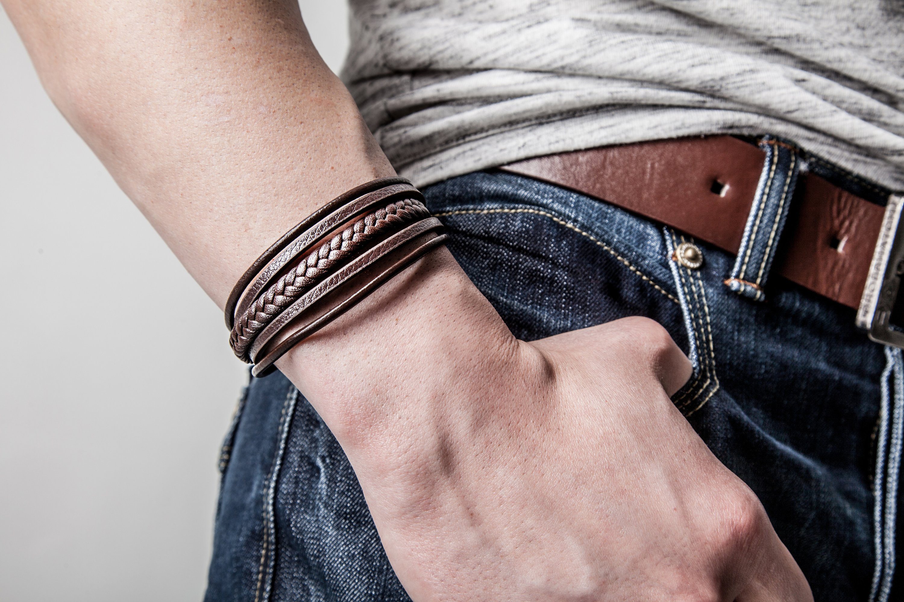 SERASAR Lederarmband Leder Herrenarmband "Braid" (Klassisch, elegant, casual, 1-tlg), aus Echtleder, Länge durch Extraglied verstellbar