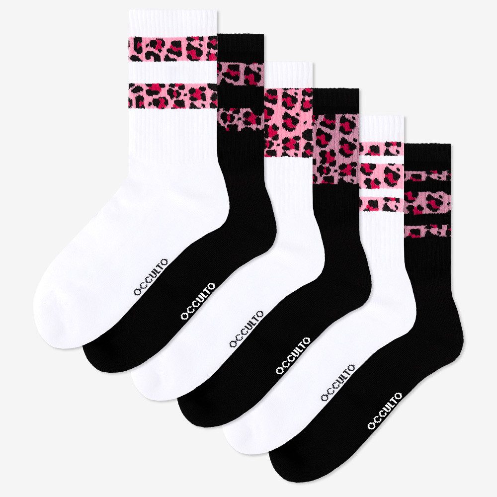 OCCULTO Tennissocken Occulto Damen Leoparden Muster Tennis Socken 6er Pack (Modell: Nala) (6-Paar)