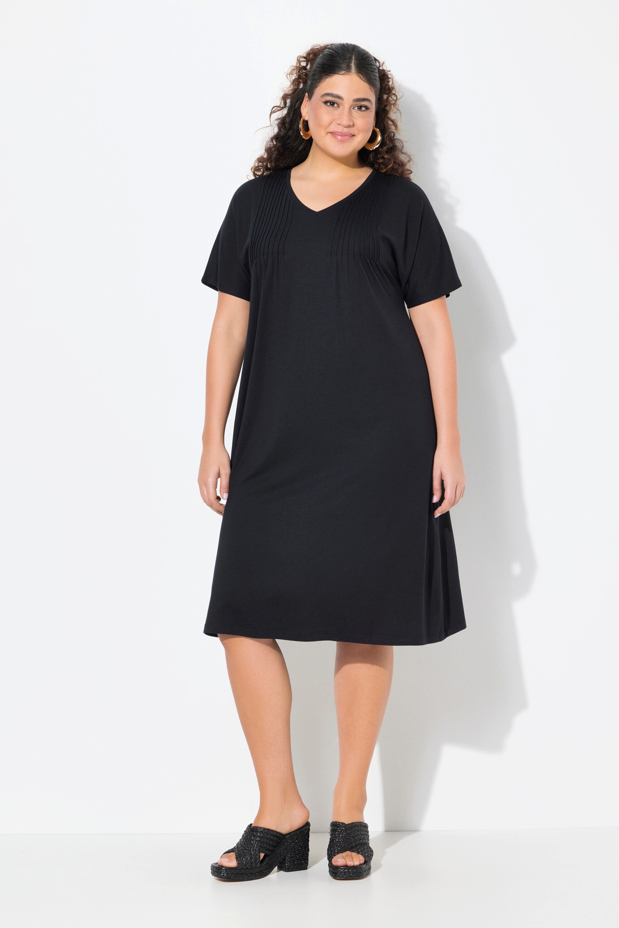 Ulla Popken Jerseykleid Jerseykleid Biesen A-Linie V-Ausschnitt Halbarm