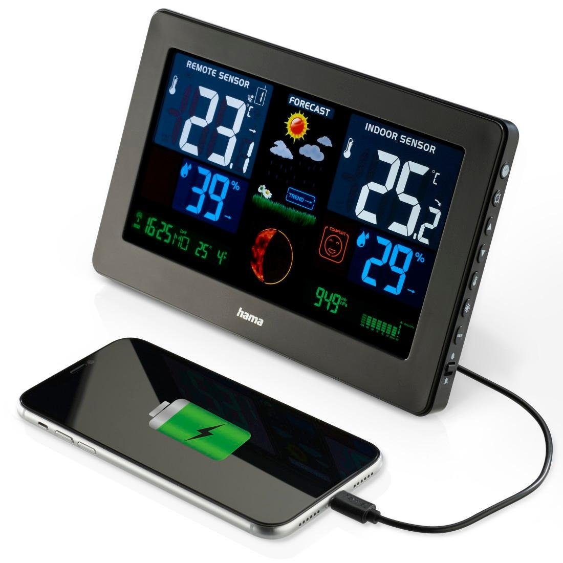 Hama Wetterstation Funk mit Außensensor Wettervorhersage USB-Ladefunktion Wetterstation – Bild 5 von 5